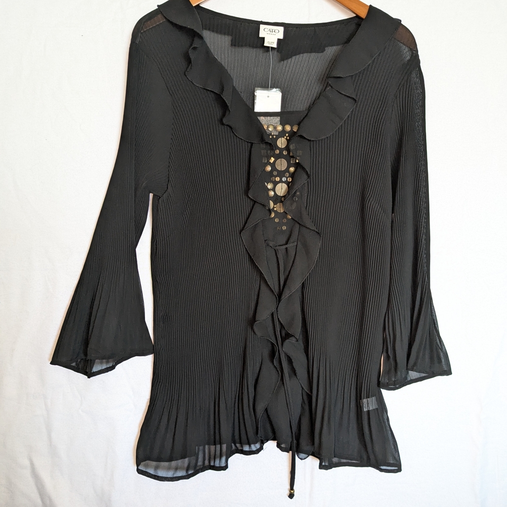 Cato Black Ruffle Blouse with Gold Accents